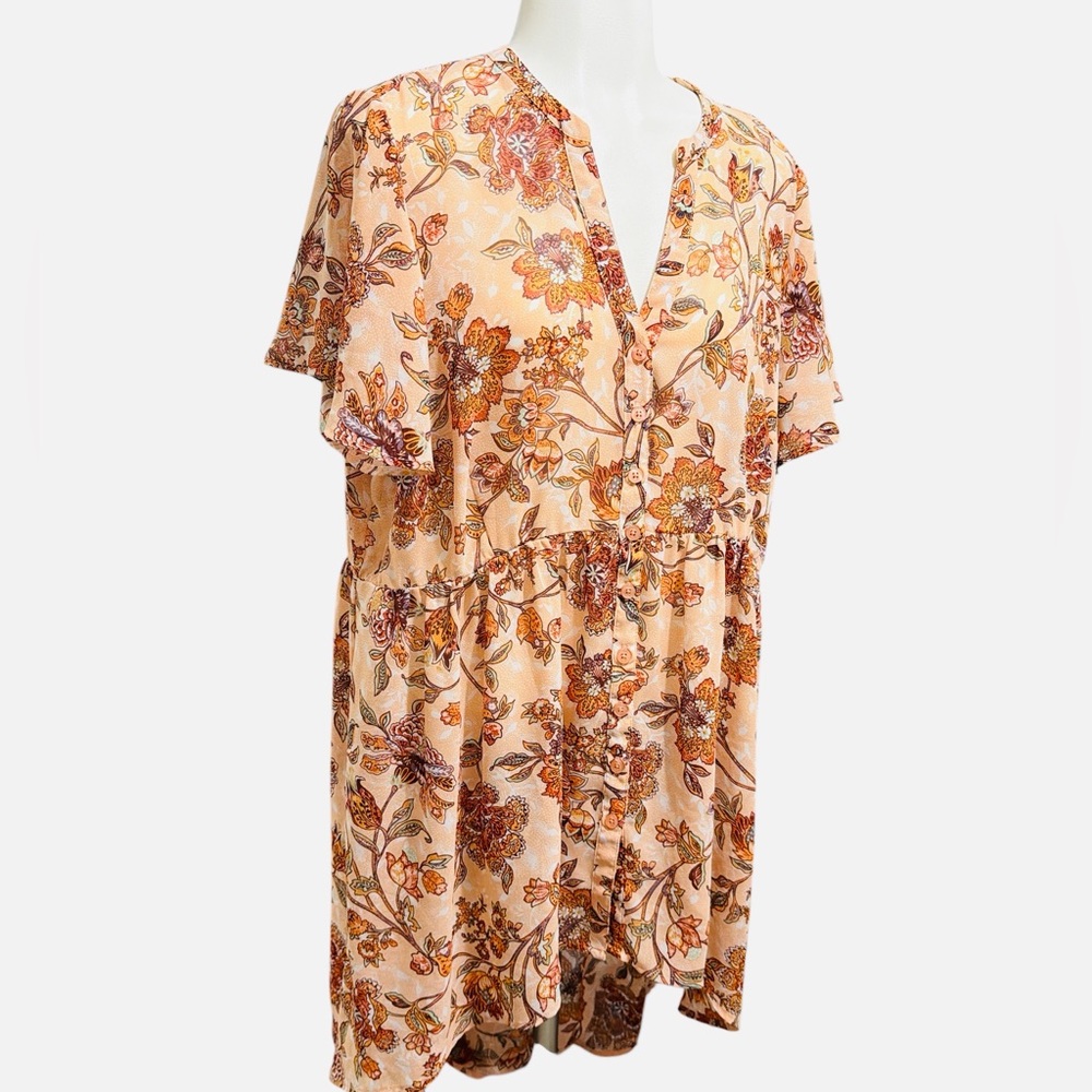 Torrid V-Neck Lexie Babydoll Top Chiffon Floral Pink/Peach Sheer Size 1 - Picture 5 of 10